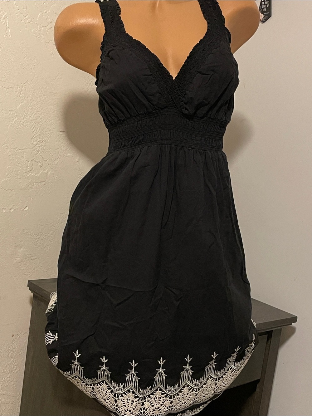 Cotton Sundress by Event Black stretch V-Neck Embroidered Hem Sundress